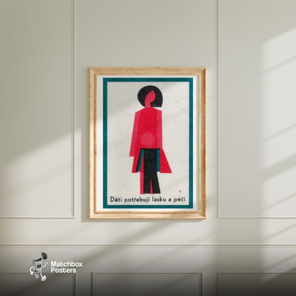 Stylized Abstract Figures Of A Parent - vintage matchbox label print - bedroom mockup