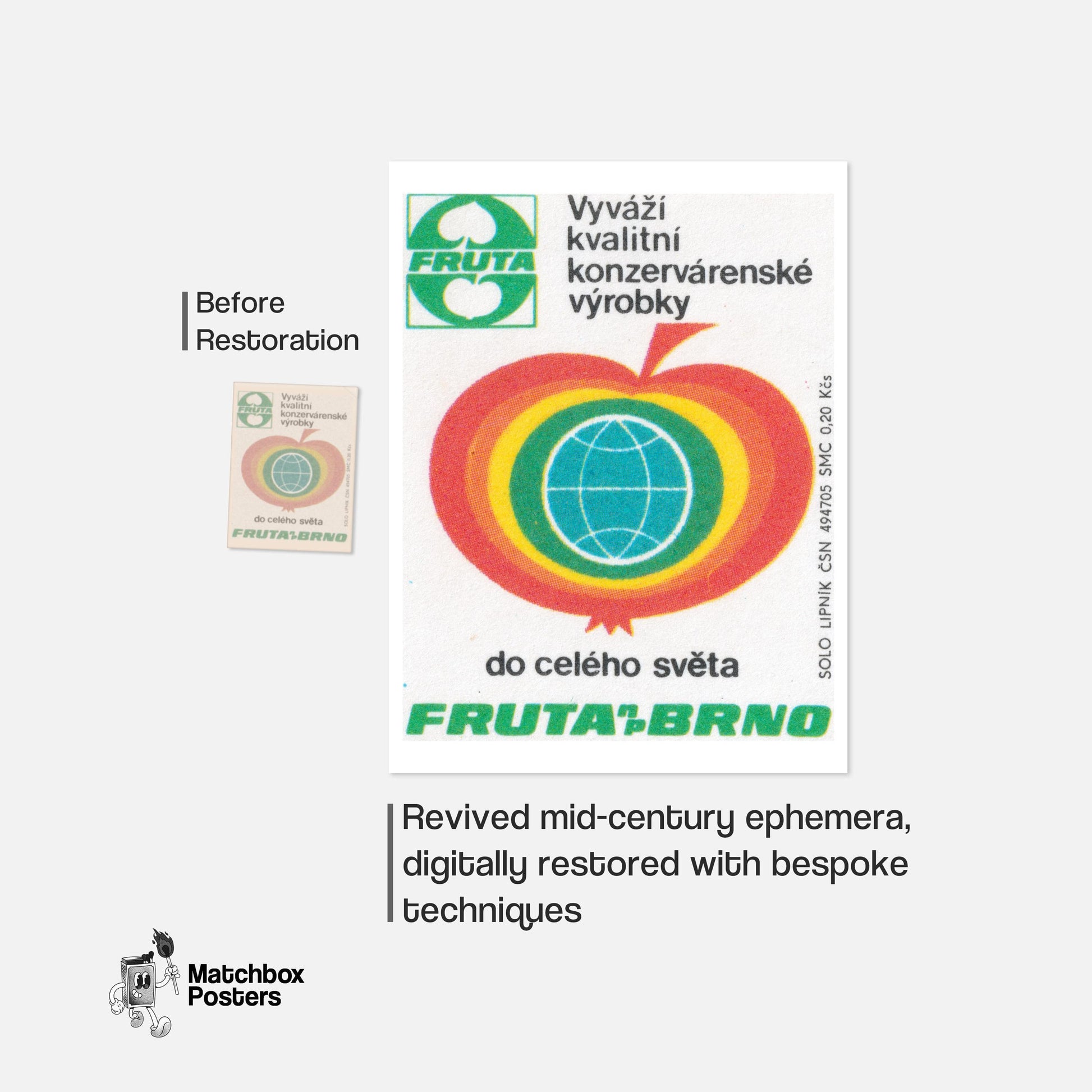 Fruta Brno Apple - vintage matchbox label print - framed wall art preview