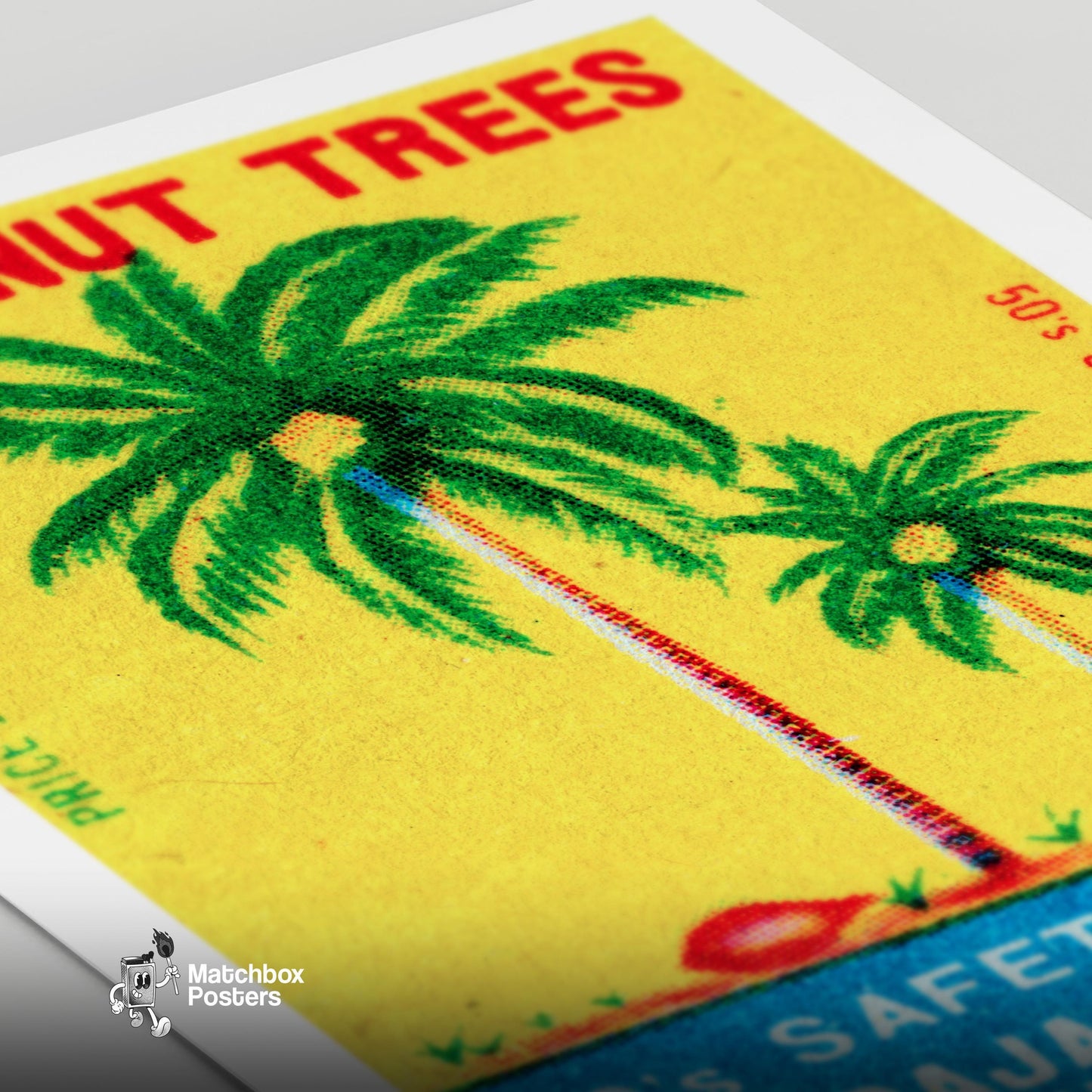 Coconut Trees - vintage matchbox label print - close-up detail