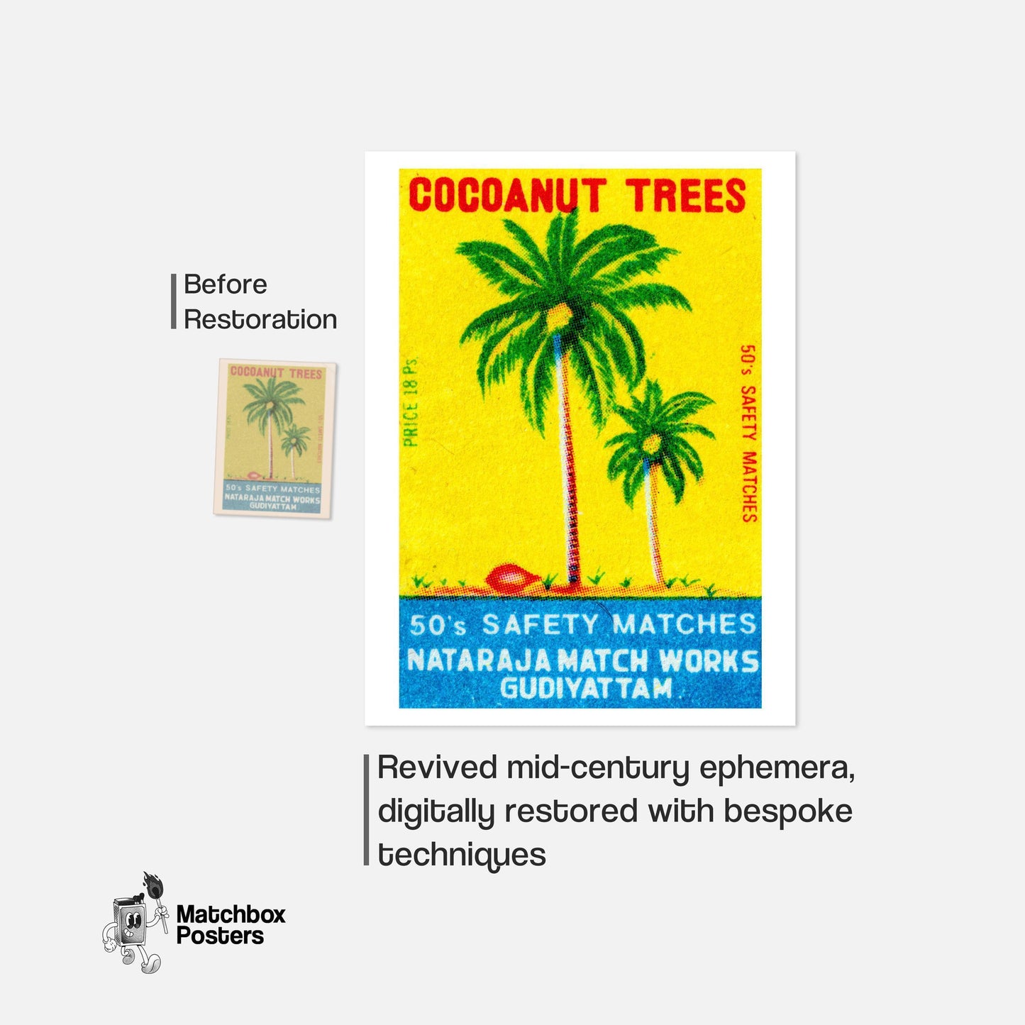 Coconut Trees - vintage matchbox label print - framed wall art preview