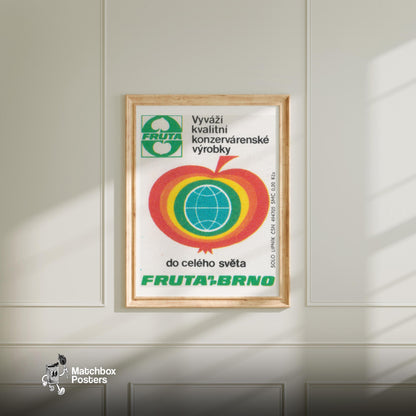 Fruta Brno Apple - vintage matchbox label print - bedroom mockup