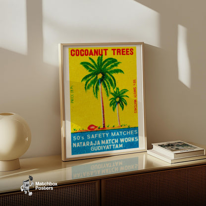 Coconut Trees - vintage matchbox label print - size comparison