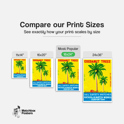 Coconut Trees - vintage matchbox label print - gallery wall preview