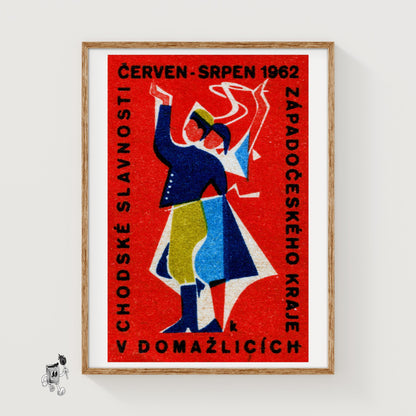 Folk Dancing - vintage matchbox label print