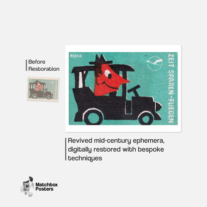 Cartoonish Car - vintage matchbox label print - framed wall art preview