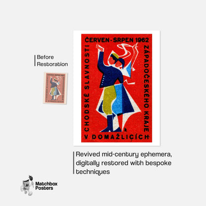 Folk Dancing - vintage matchbox label print - framed wall art preview