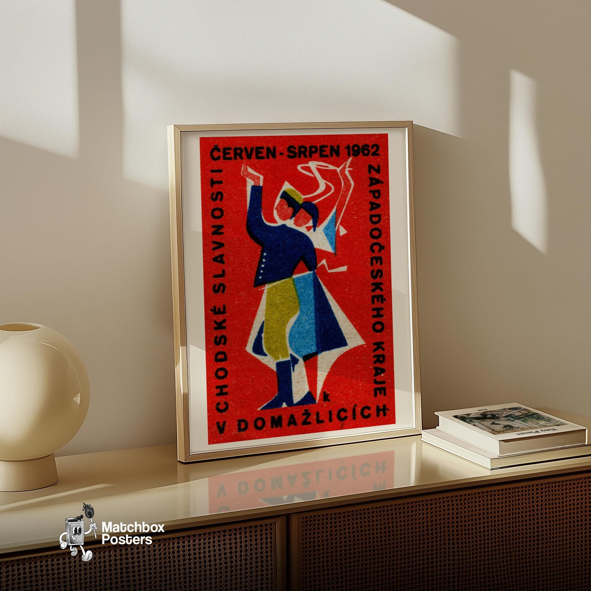 Folk Dancing - vintage matchbox label print - size comparison