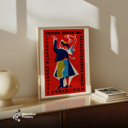 Folk Dancing - vintage matchbox label print - size comparison