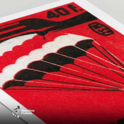 Parachuter - vintage matchbox label print - close-up detail