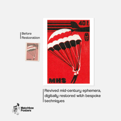 Parachuter - vintage matchbox label print - framed wall art preview