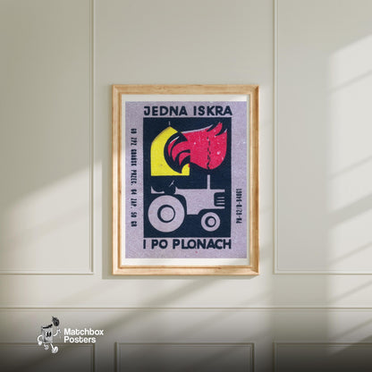 Tractor Poland Mid-Century Matchbox Label - vintage matchbox label print - bedroom mockup