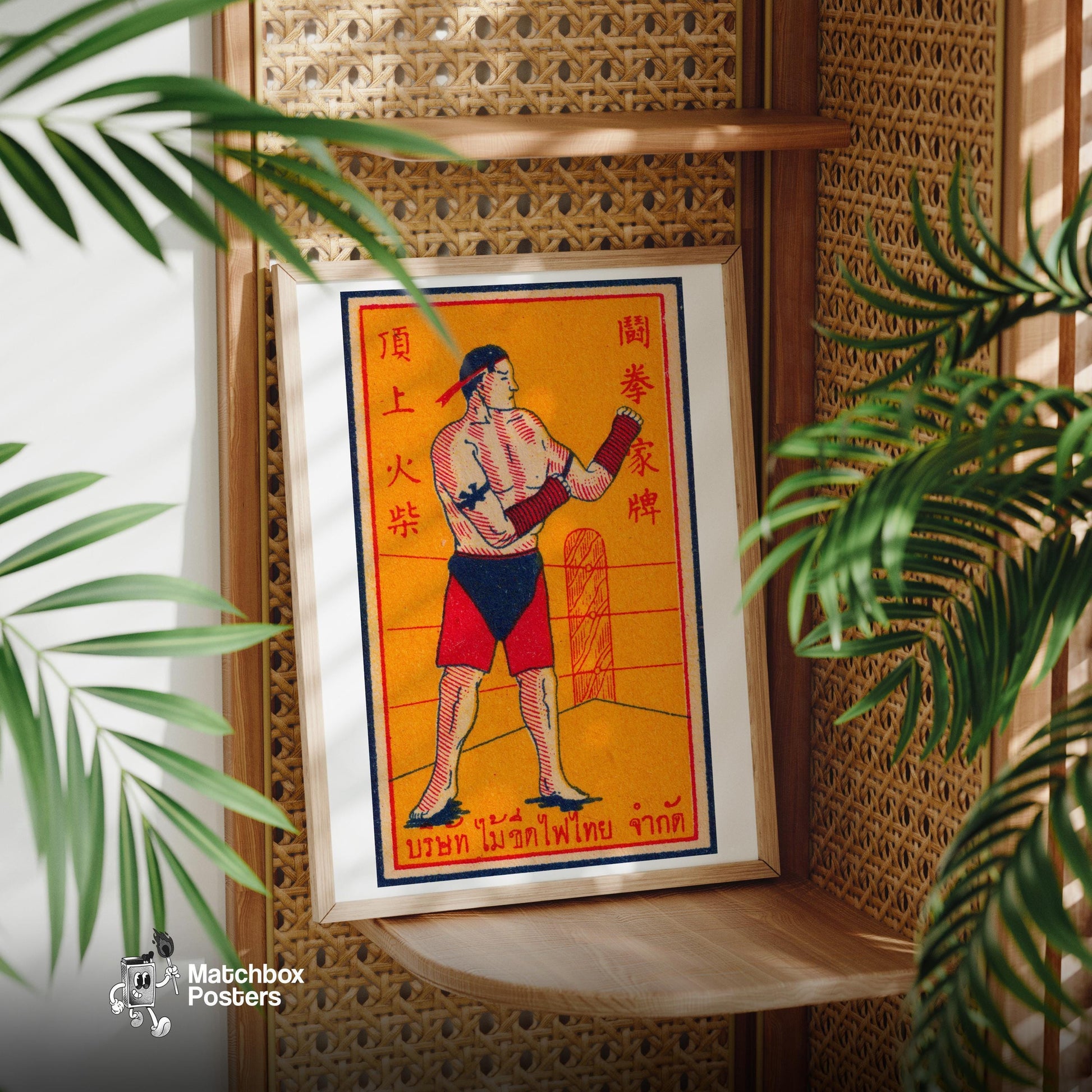 Thai Kickboxer - vintage matchbox label print - office wall