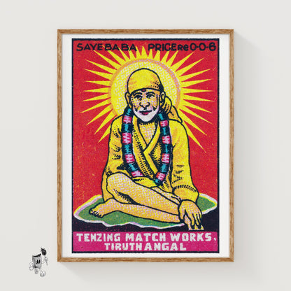 Sai Baba Yogi - vintage matchbox label print