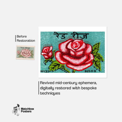 Red Rose - vintage matchbox label print - framed wall art preview