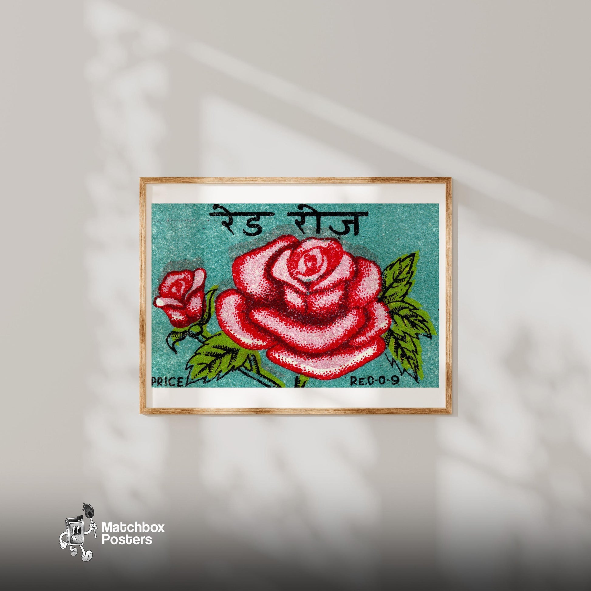 Red Rose - vintage matchbox label print - bedroom mockup