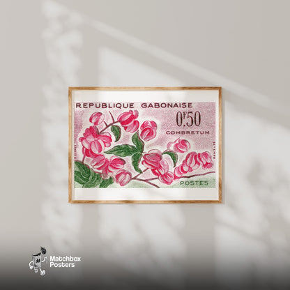 Pink Combretum Flowers Republique Gabonaise - vintage matchbox label print - bedroom mockup