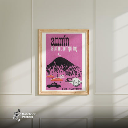 Autocamping - vintage matchbox label print - bedroom mockup