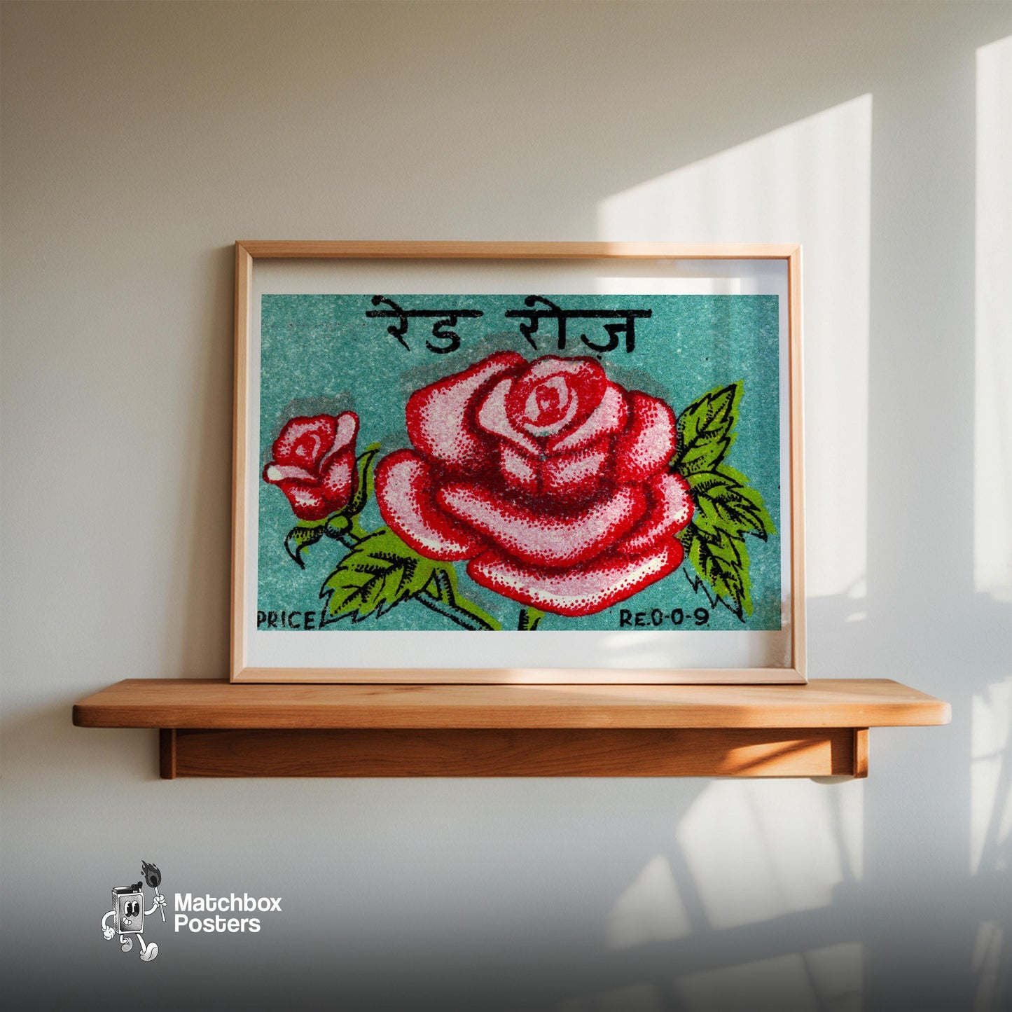 Red Rose - vintage matchbox label print - size comparison