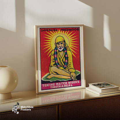Sai Baba Yogi - vintage matchbox label print - size comparison