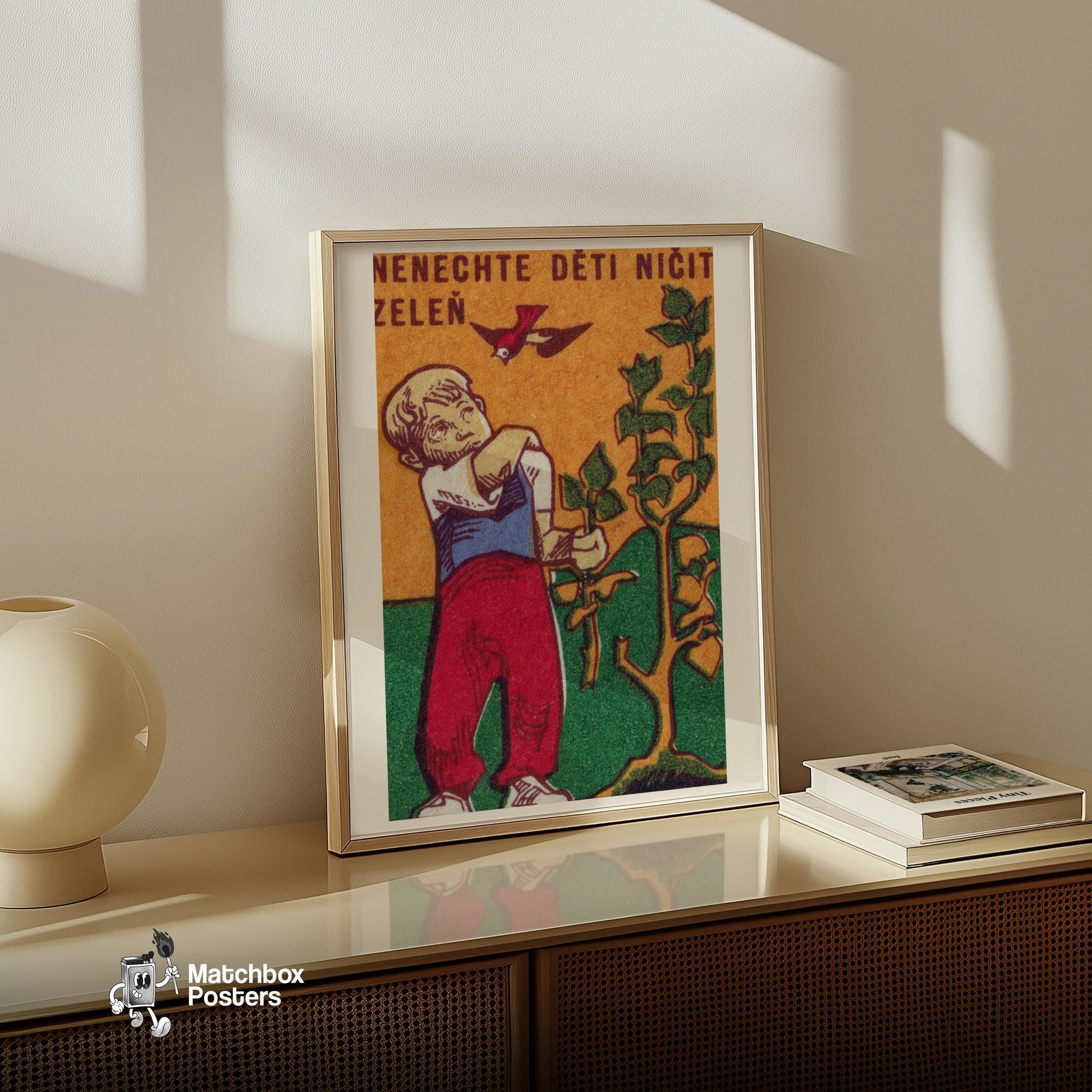 Don't Let Children Destroy Vegetables - vintage matchbox label print - size comparison