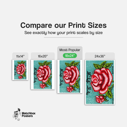 Red Rose - vintage matchbox label print - gallery wall preview