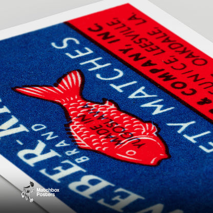 Red Fish - vintage matchbox label print - close-up detail
