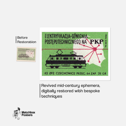 Electric Train - vintage matchbox label print - framed wall art preview