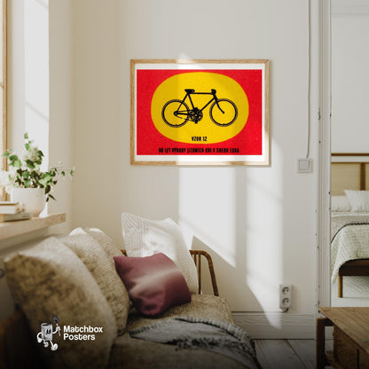 Fixed Gear Bicycle - vintage matchbox label print - living room mockup