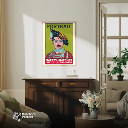 Fashionable Man Portrait - vintage matchbox label print - living room mockup
