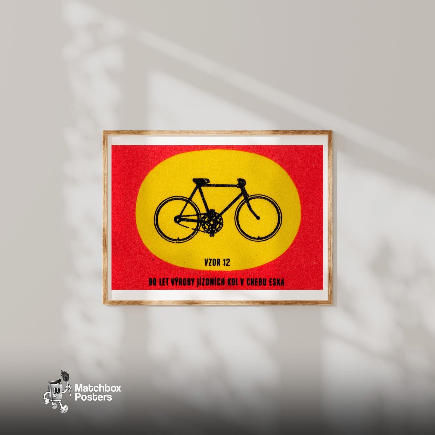 Fixed Gear Bicycle - vintage matchbox label print - bedroom mockup