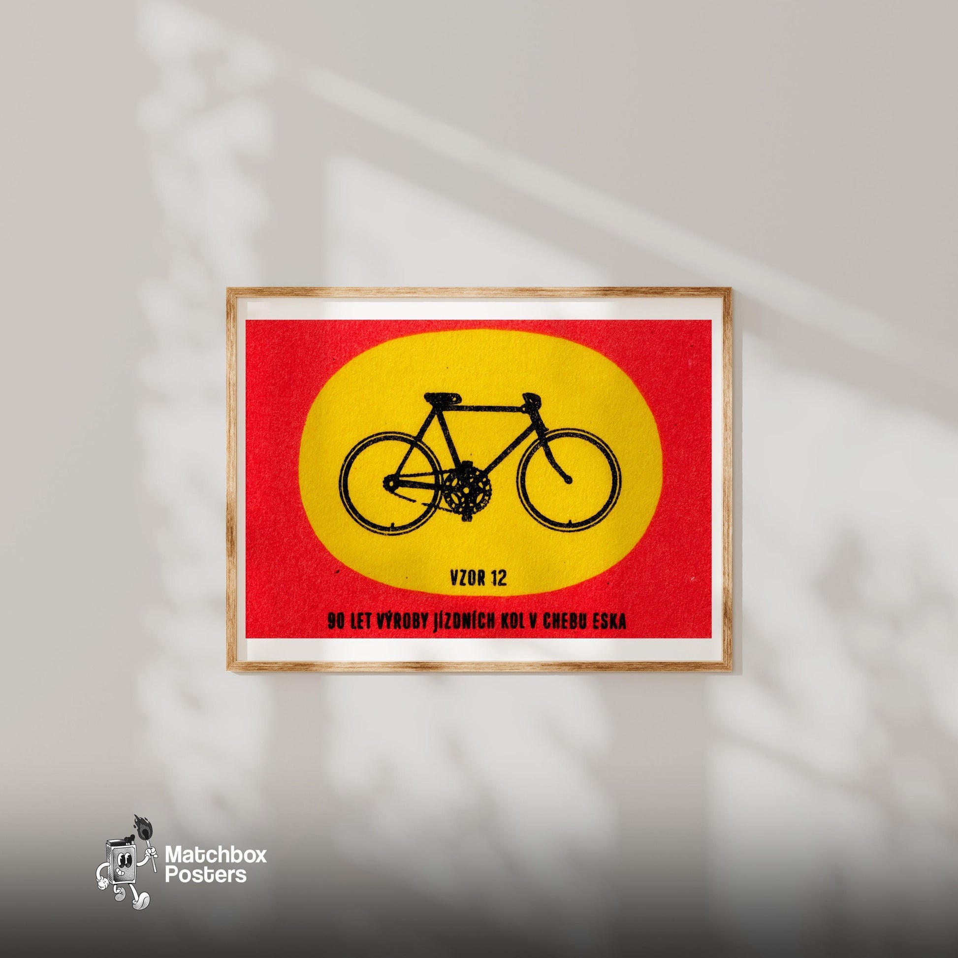 Fixed Gear Bicycle - vintage matchbox label print - bedroom mockup