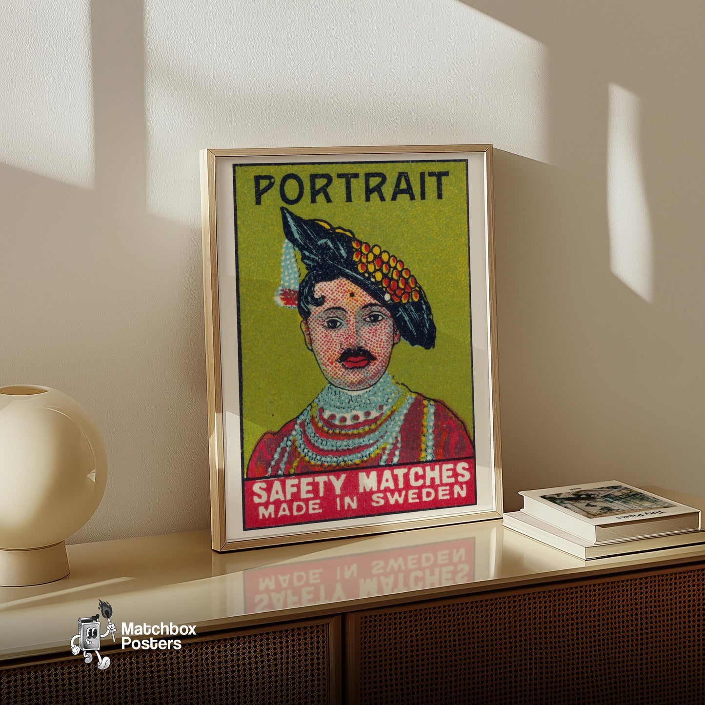 Fashionable Man Portrait - vintage matchbox label print - size comparison