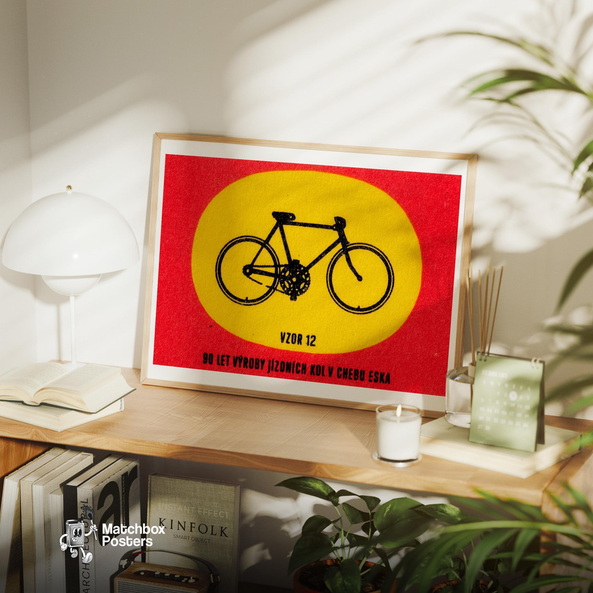 Fixed Gear Bicycle - vintage matchbox label print - office wall