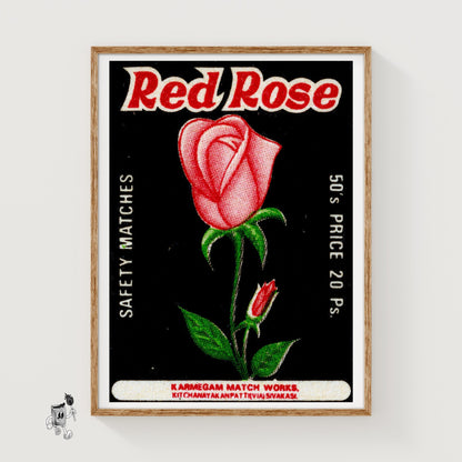 Red Rose - vintage matchbox label print