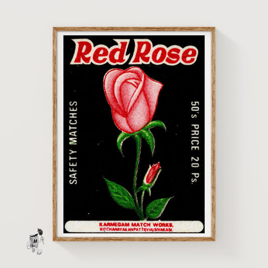 Red Rose - vintage matchbox label print
