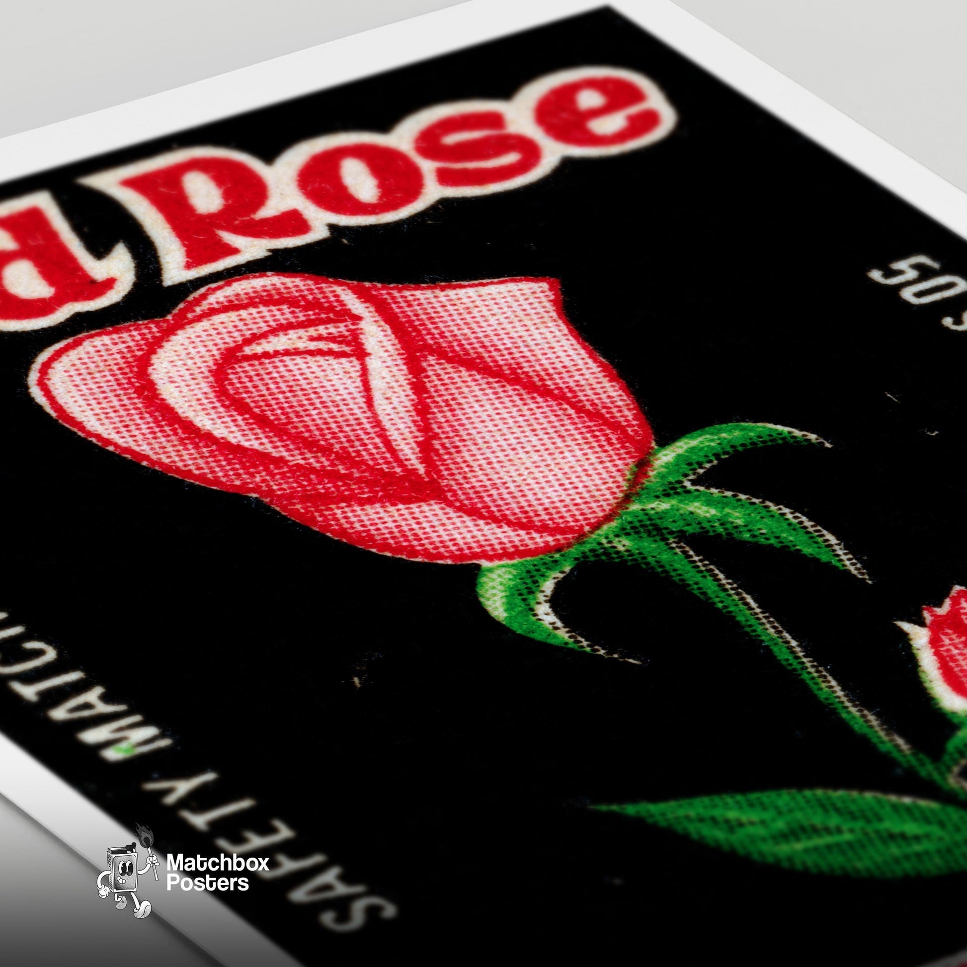 Red Rose - vintage matchbox label print - close-up detail