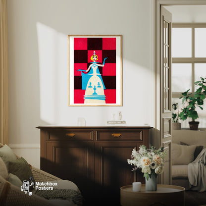 Chess Queen - vintage matchbox label print - living room mockup