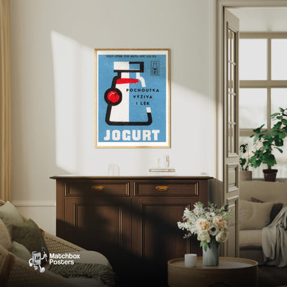 Yogurt Bottle - vintage matchbox label print - living room mockup