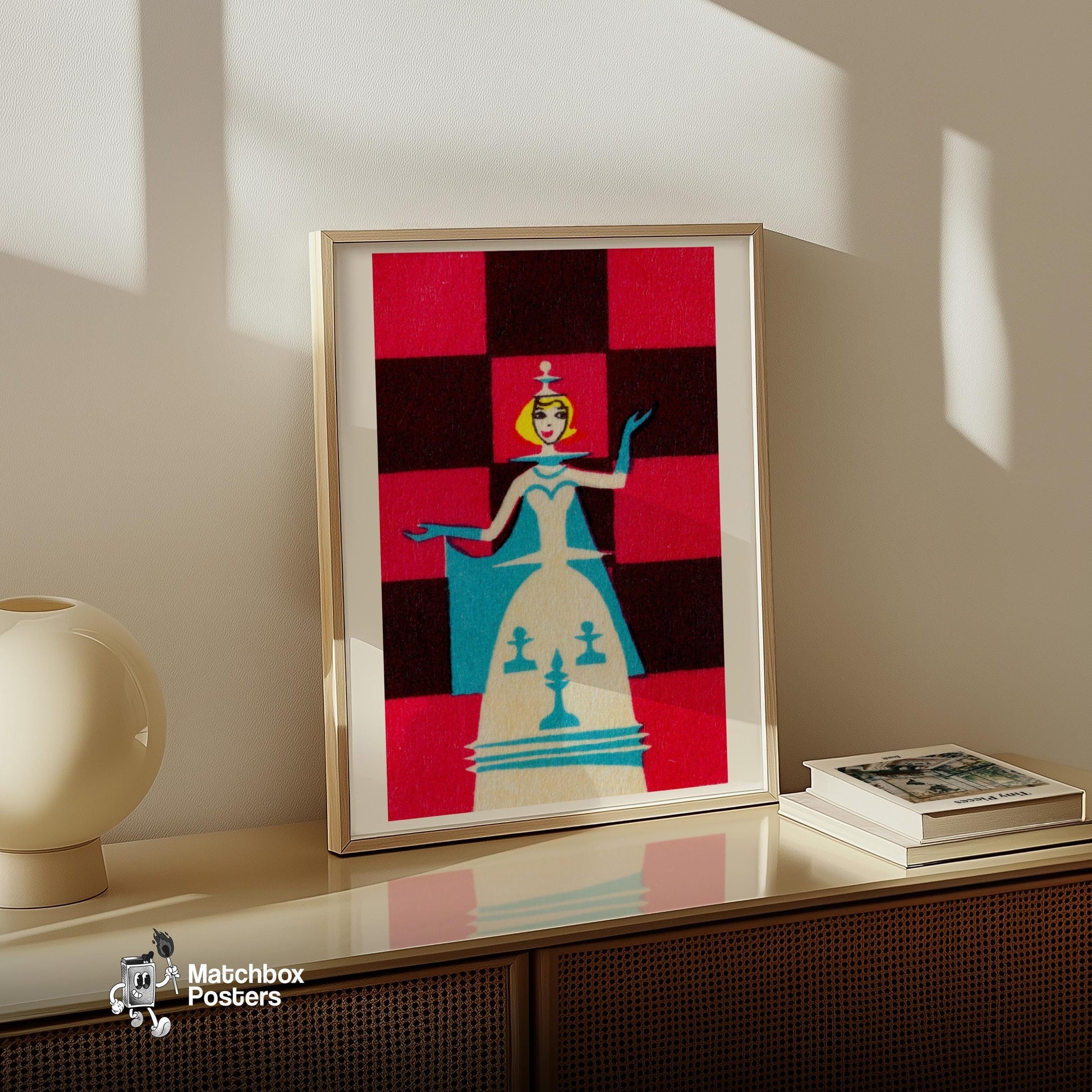 Chess Queen - vintage matchbox label print - size comparison