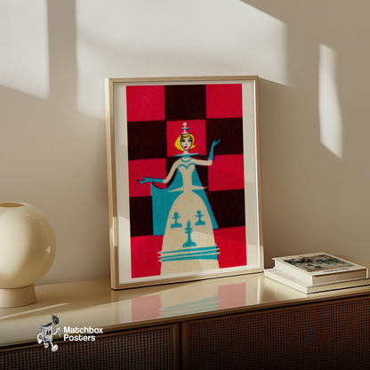 Chess Queen - vintage matchbox label print - size comparison