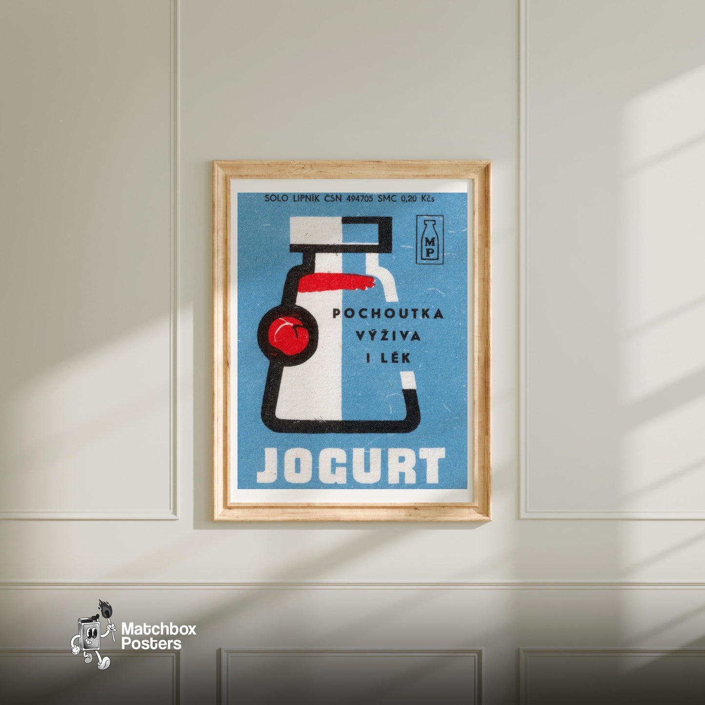 Yogurt Bottle - vintage matchbox label print - bedroom mockup
