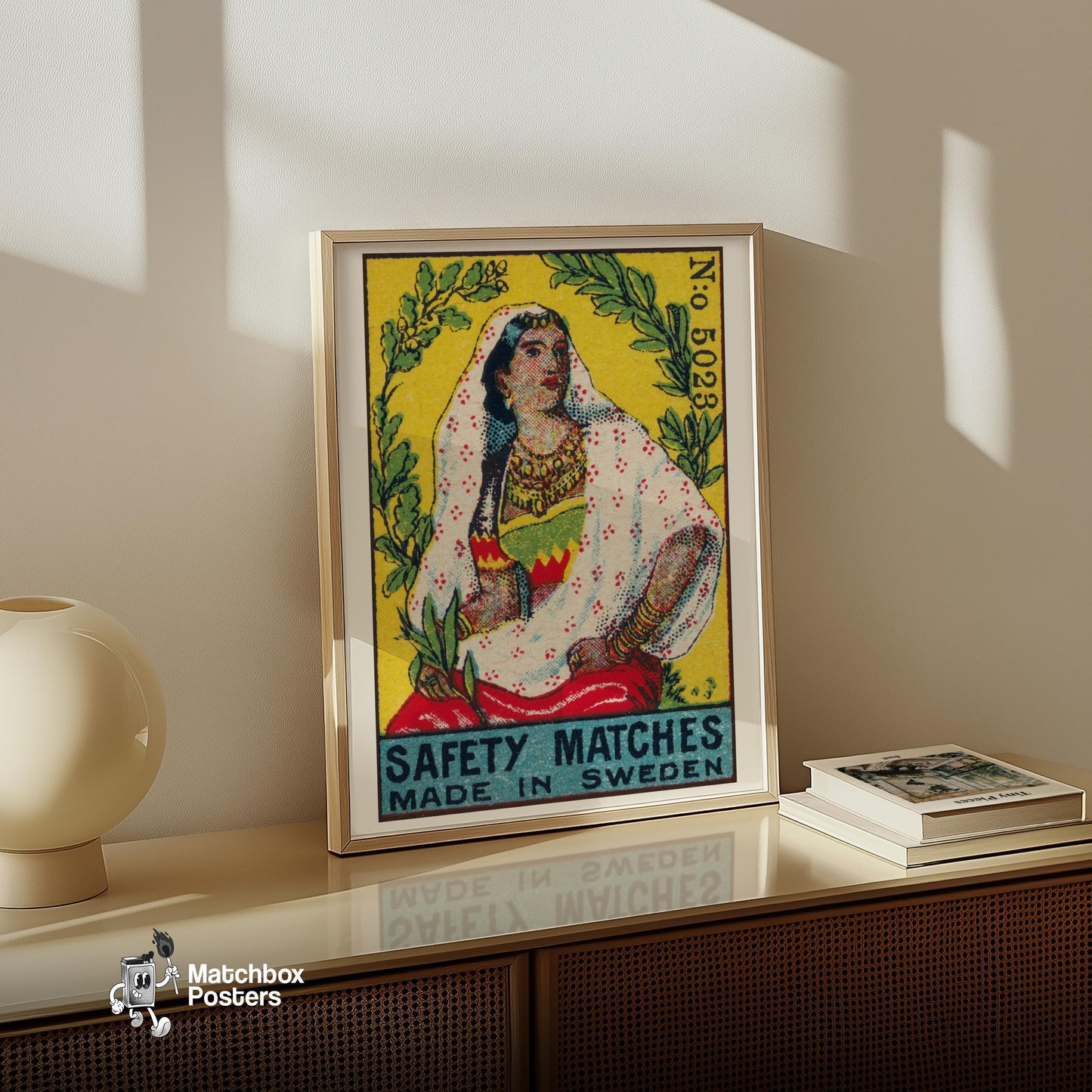 Indian Woman - vintage matchbox label print - size comparison