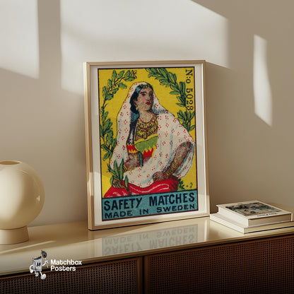 Indian Woman - vintage matchbox label print - size comparison