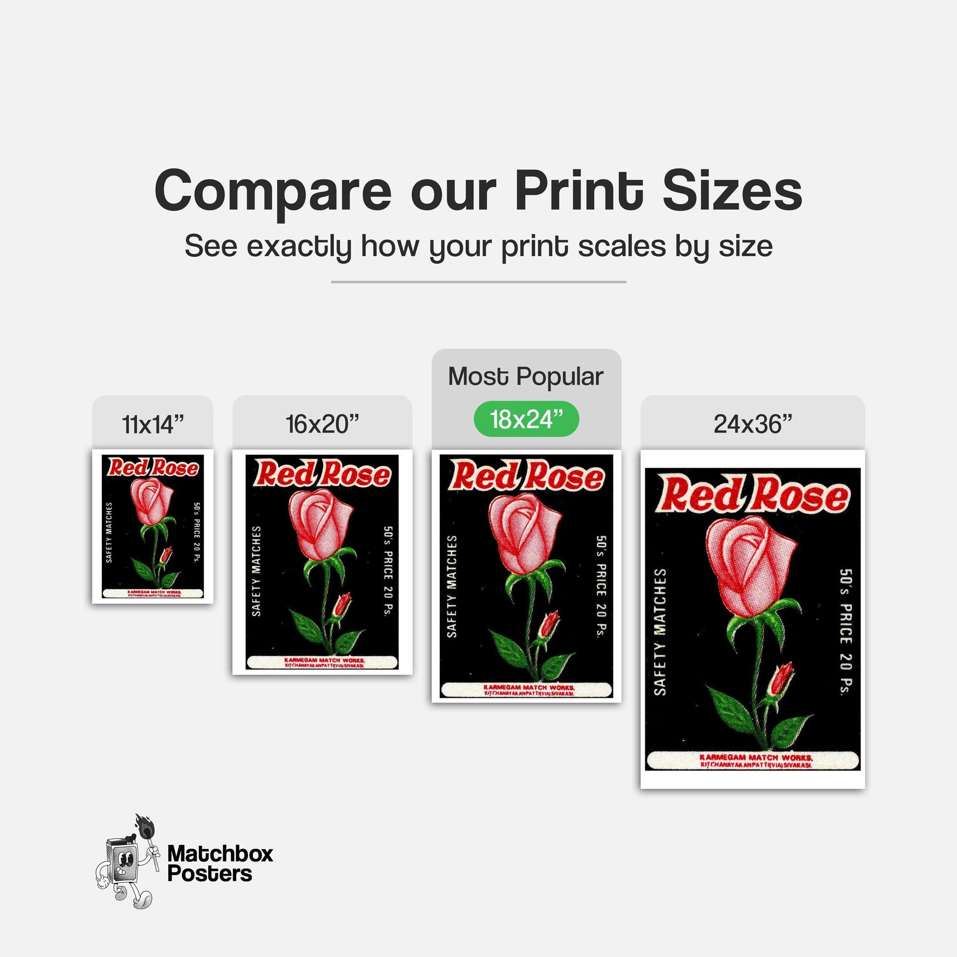 Red Rose - vintage matchbox label print - gallery wall preview