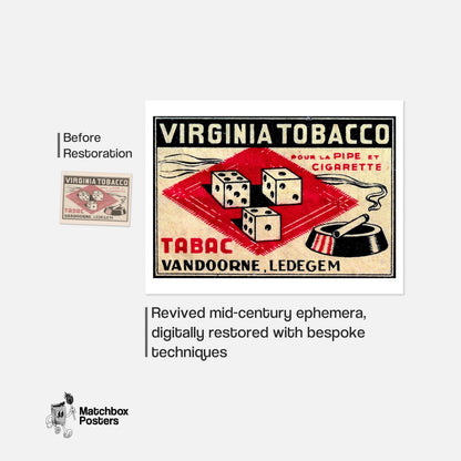 Dice France - vintage matchbox label print - framed wall art preview