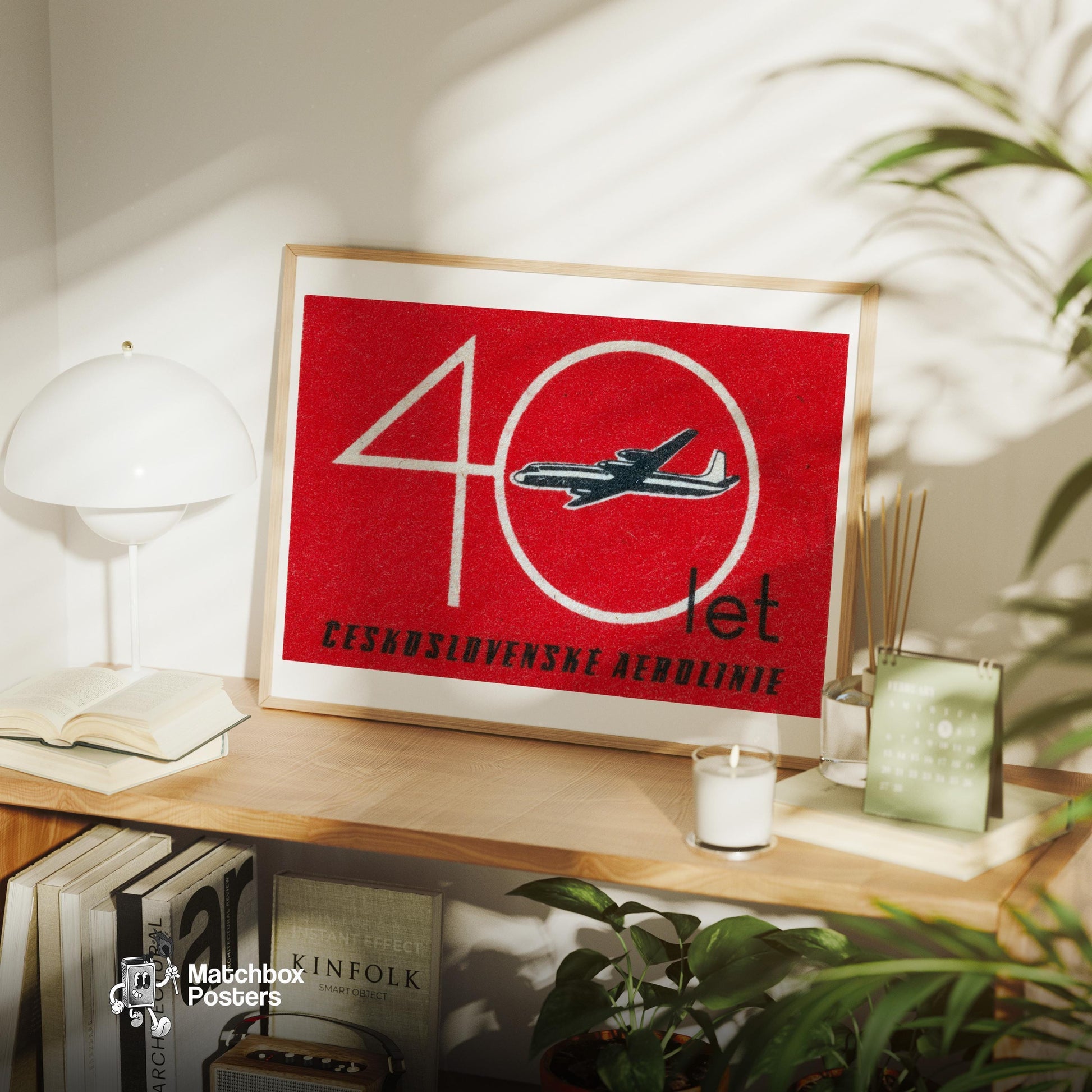 Czechoslovak Airlines 40th Anniversary - vintage matchbox label print - office wall