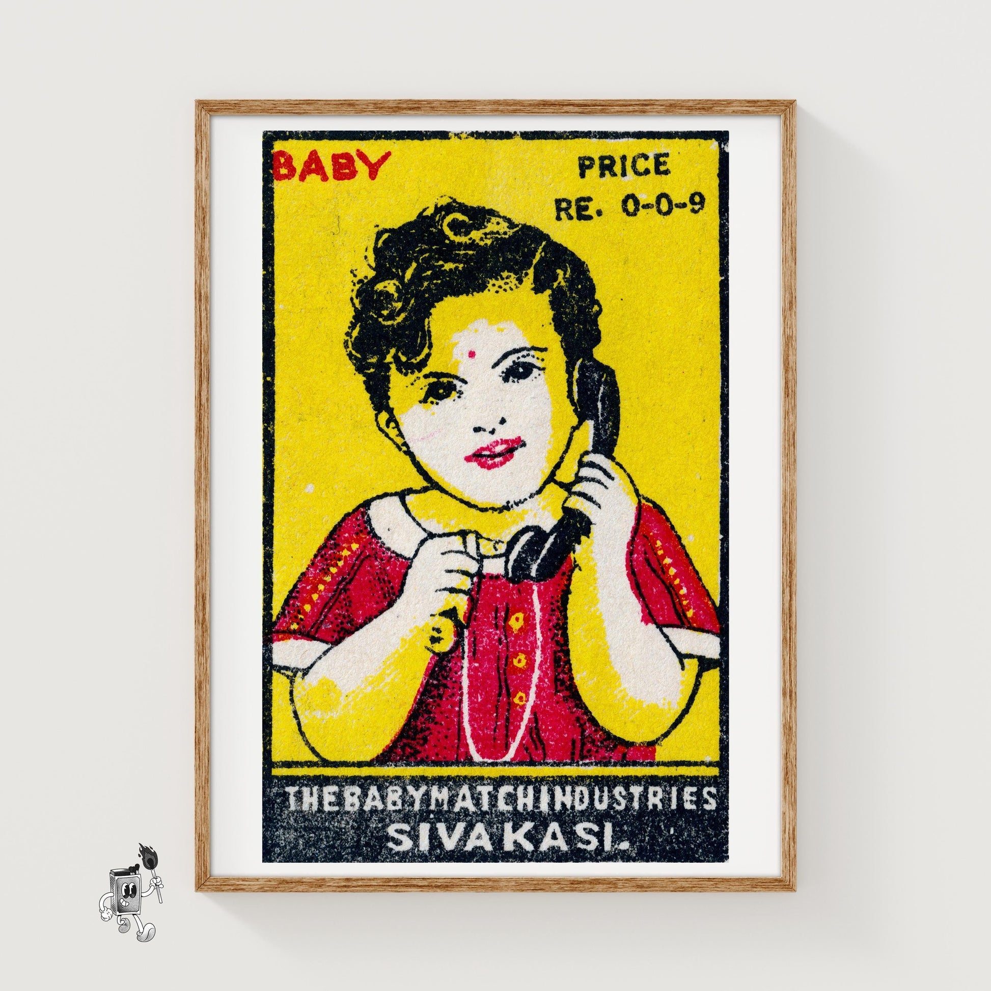 Child with Telephone - vintage matchbox label print