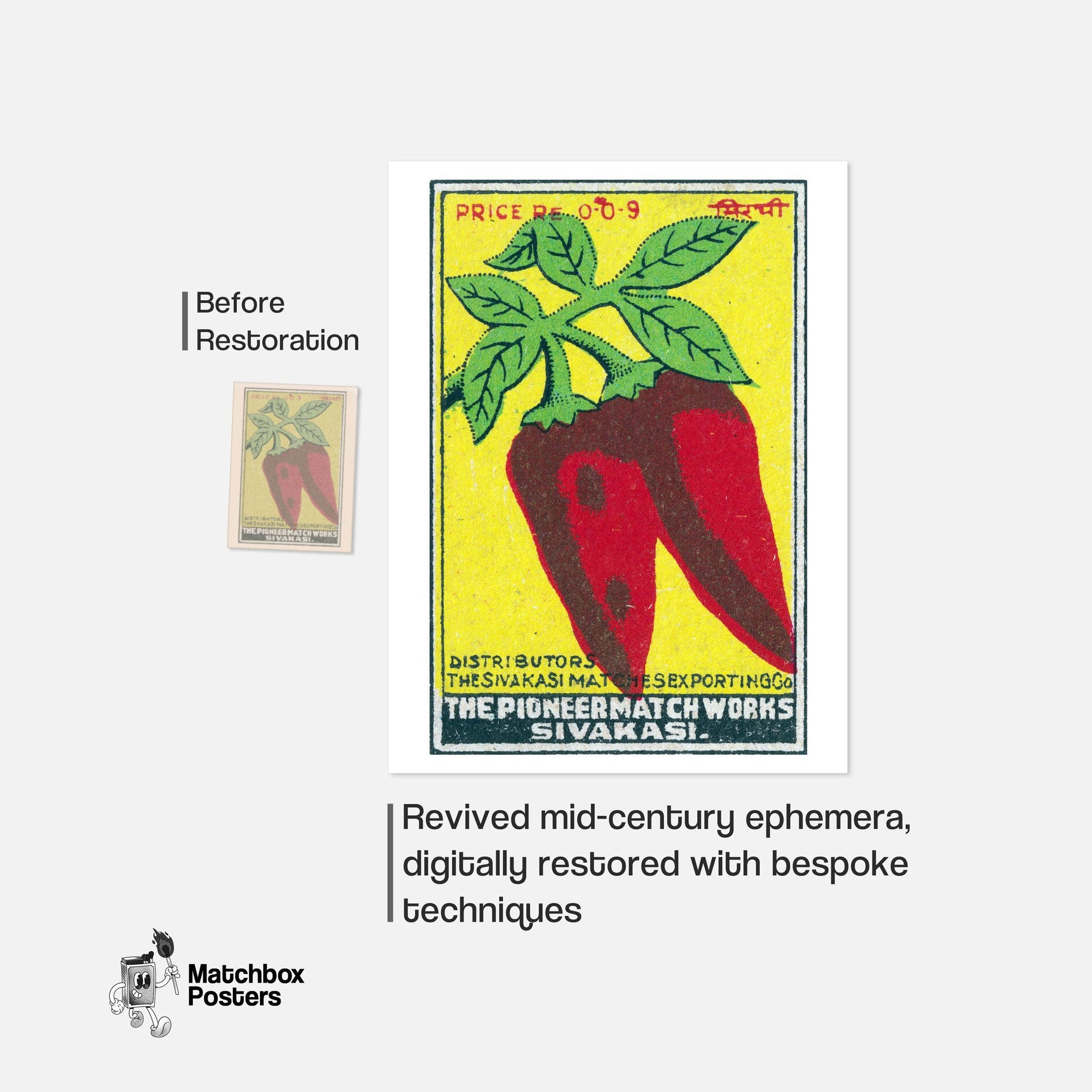 Red Chili Peppers - vintage matchbox label print - framed wall art preview