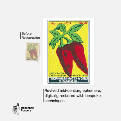 Red Chili Peppers - vintage matchbox label print - framed wall art preview