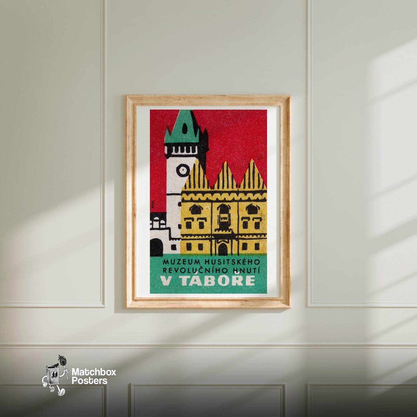 Historical Building Clock Tower - vintage matchbox label print - bedroom mockup